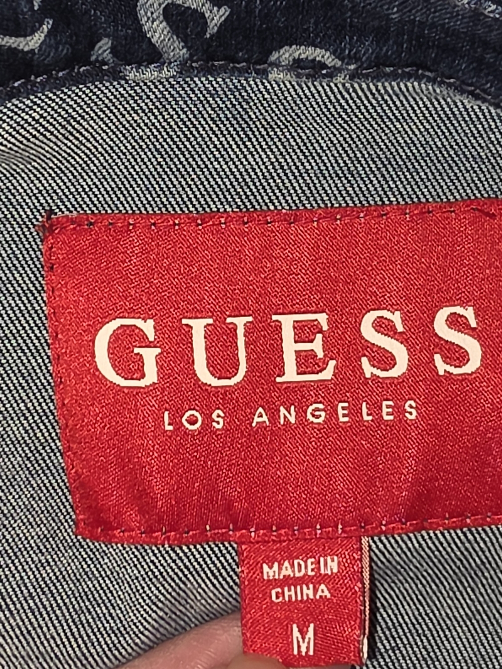 GUESS All-Over Logo Dark Wash Denim Jacket - Navy Blue - Picture 4 of 4